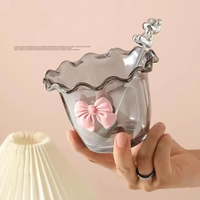 Ensemble de vaisselle en verre transparent sans plomb, motif floral, avec tasses et bols à dessert pour crème glacée, style mignon, pour fêtes, en gros