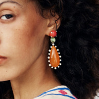 Anting-anting gantung resin vintage bentuk tetesan air mata untuk wanita, berlapis emas, bertabur rhinestones warna-warni, anting-anting panjang untuk pesta