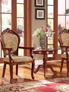Chaise de salle à manger en cuir européen avec accoudoirs, en bois massif américain, style rétro, pour la maison, l'hôtel, le salon, avec tissu antique - Product Image 5
