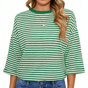 เสื้อเปิดไหล่มีโบว์ด้านหลังสำหรับผู้หญิงเสื้อคอกลมแขนสามส่วนเสื้อลำลองเสื้อยืดแฟชั่น - Product Image 4