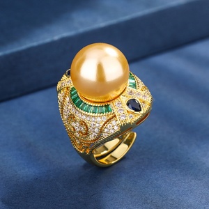 2026 New Arrival Fashion Jewelry Eco-friendly Copper Micro Insert CZ Gold Plated <b>Large</b> 14MM Gold Shell Pearl <b>Rings</b> for Women - Product Image 3