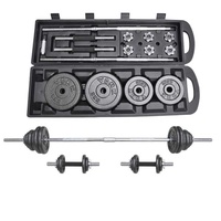 Ensemble haltères et barre réglable 2 en 1 en fonte noire portable de 50 kg pour musculation avec étui