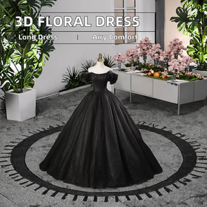 SWS062 Satén Dulce 16 Vestido de fiesta 3D Correas florales Encaje Negro Quince Apliques Formal Hasta el suelo RSM Técnicas pintadas naturales - Product Image 3