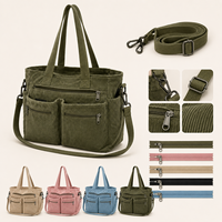 Sac fourre-tout réutilisable en velours côtelé avec plusieurs poches, fermeture éclair, bandoulière pour le shopping, le travail, les voyages, logo personnalisé, vente en gros