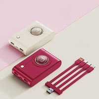 Chargeur portable mignon de style appareil photo, grande capacité 10000mAh, batterie externe portable avec câble intégré