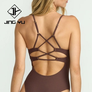 Traje de Baño de una Pieza para Mujer, Diseño Vintage Marrón con Tirantes Huecos, Fabricado con Nailon Reciclado de Alta Calidad - Product Image 5