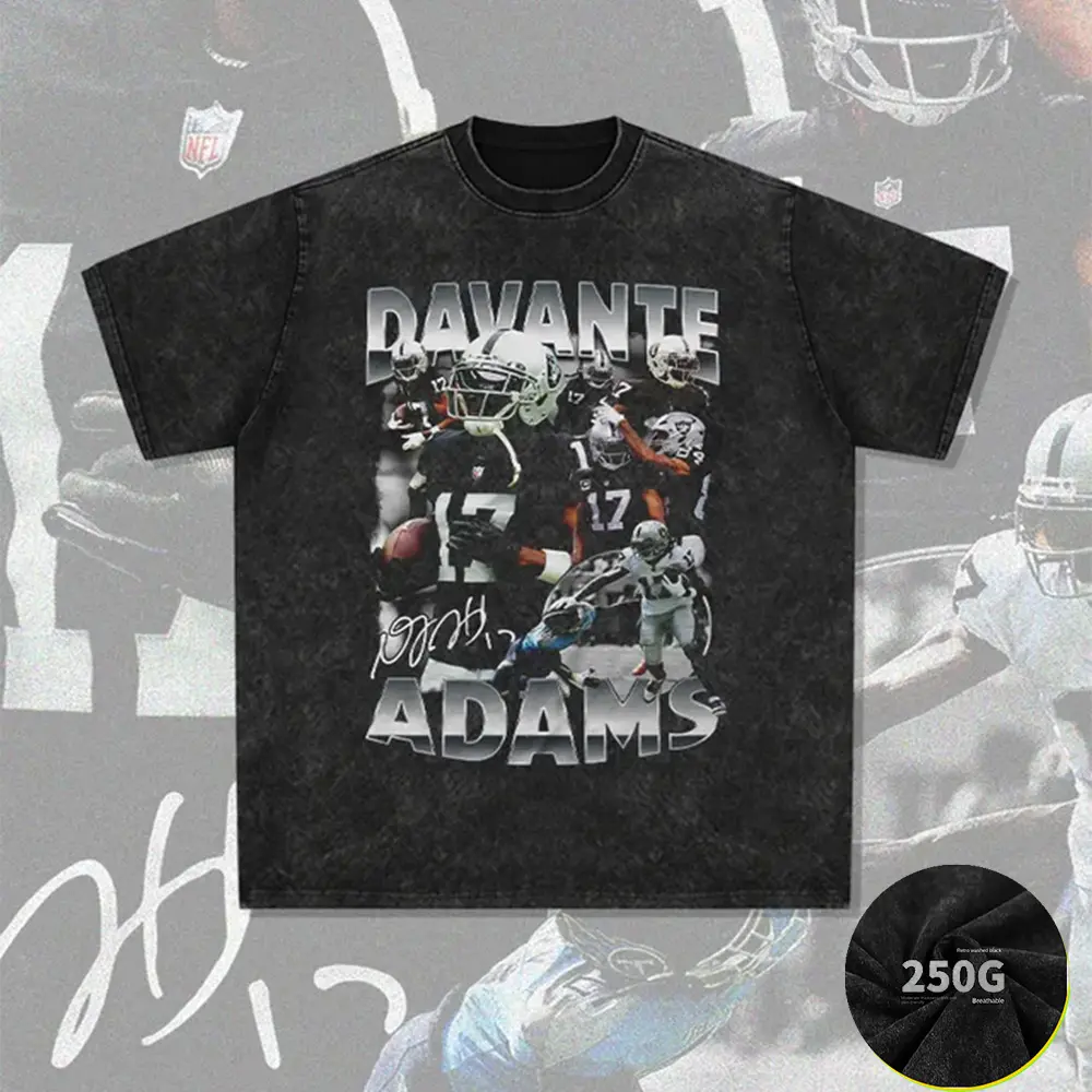 Las Vegas Raiders football taille 17 Davante Adams dtg imprimé t-shirt vintage lavage à l'acide large 100% coton chemise