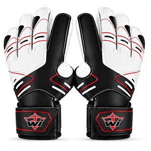 Gants de gardien de but de football blancs et noirs en cuir imperméables avec protection des doigts, sangle de poignet réglable et fermeture auto-agrippante respirante - Product Image 1