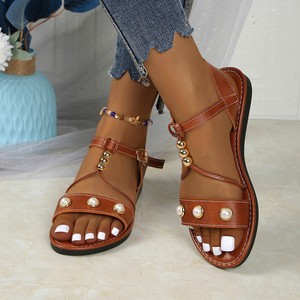 2025 Summer European American Joker Handmade Beaded Flat <b>Sandals</b> for Women Non-Slip Platform Fashion Trend for Foreign Trade - Product Image 4