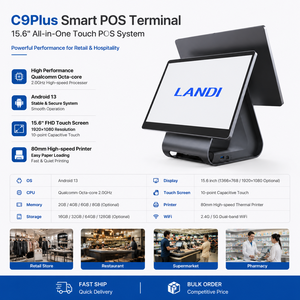Terminal de point de vente intelligent C9Plus Android 13, caisse enregistreuse 15,6 pouces, processeur Qualcomm Octa-core, imprimante 80 mm pour la vente au détail, les restaurants et les commandes en gros - Product Image 2