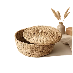 Handwoven Seagrass Storage <b>Basket</b> with Lid Round Natural <b>Wicker</b> Organizer Box for Home Decor Bathroom Bedroom <b>Laundry</b> - Product Image 2
