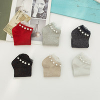 5 paires de chaussettes brillantes en coton dentelle pour femmes, chaussettes de couleur unie avec perles, à la mode, de couleur unie, pour dames