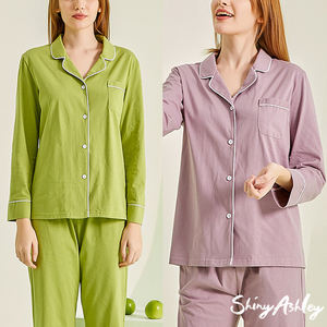 Pigiama <span class=keywords><strong>da</strong></span> <span class=keywords><strong>Donna</strong></span> Autunnale a Maniche Lunghe in Puro Cotone Aperto sul <span class=keywords><strong>Davanti</strong></span> per Casa - Product Image 2