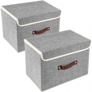 Foldable Storage <b>Bins</b> Cotton and Linen Storage Boxes with Lids and Handles - Product Image 1