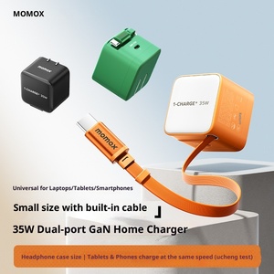 Cargador Portátil <span class=keywords><strong>MOMAX</strong></span> Mini con Cable Integrado de 35W, Doble Puerto, Carga Rápida GaN con QC 3.0 para Tablet y Teléfono - Product Image 2