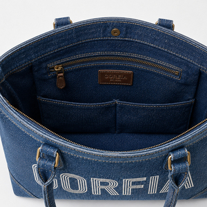 Sac à bandoulière en toile denim avec broderie personnalisée du logo Gorfia Manufacturer, nouvelle collection. - Product Image 6