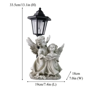 Op Zonne-Energie Aangedreven Hars Cherubbeeldje Handgeschilderde Ingewikkelde Lantaarn En Botanisch Accent Buiten Tuin Ornament - Product Image 6