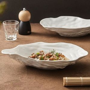 <span class=keywords><strong>Assiette</strong></span> à salade en forme de coquille d'<span class=keywords><strong>huître</strong></span> en céramique blanche pure pour restaurant, vaisselle créative pour hôtel Japandi - Product Image 3