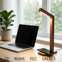 Lampe de table moderne en bois massif avec chargeur sans fil rapide, lumière de bureau LED modulaire magnétique, intensité réglable en continu, commande tactile pour chevet