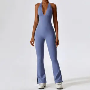 Sxey Activewear Wholesale Backless Flare Yoga Pants Fitness Active Wear Set One Piece Gym Jumpsuit Women