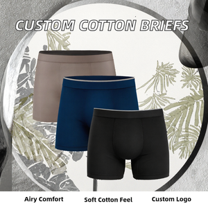 Calzoncillos bóxer para hombre, paquete de 3, color liso, algodón tejido, tiro medio, ropa interior transpirable con logo en la cintura - Gris/Negro/Azul marino - Product Image 2