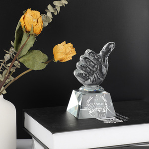Trofeo de Cristal Transparente Personalizado, Regalo de Agradecimiento, Placa Grabada con Diseño de Mano Haciendo el Dedo en Forma de Úpala, Premio para Papá, Abuelo - Product Image 3