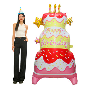 Grandi Palloncini in Foil a Forma di Torta di Compleanno, Accessori per Sfondo Fotografico, Decorazioni per Feste di Compleanno, Palloncini a Forma di Torta Cartoon - Product Image 1