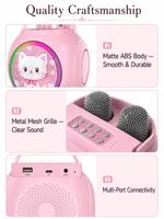 Speaker Bluetooth Anak-Anak Bentuk Kucing Lucu dengan Dua Mikrofon Nirkabel, Pengubah Suara, Lampu RGB, dan Penyangga Ponsel, Kotak Audio untuk Pesta
