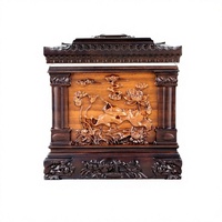 Urna Funeraria de Ébano Lotus Palace, Caja Funeraria de Madera Maciza de Alta Calidad Exquisitamente Tallada