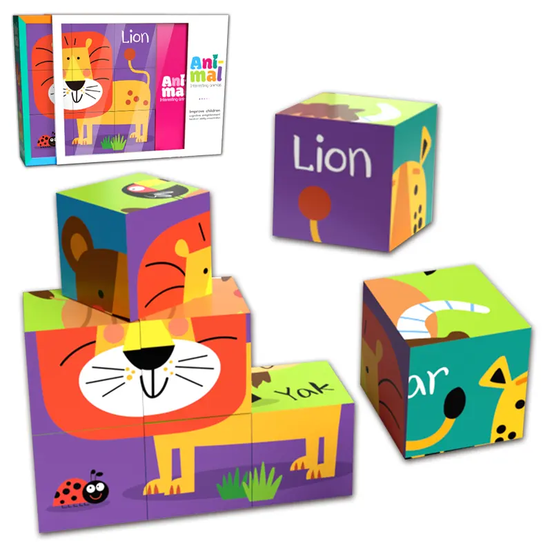Children Creative Colorful Animal 9 Pieces Cube 3D Puzzle 6 In 1 Image Games Kids Assemble Zoo Jigsaw Puzzles Toys
