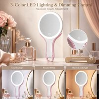 Miroir de maquillage pliable portable avec poignée, grossissement 7X, éclairage LED, fournisseur OEM ODM d'usine, vente en gros