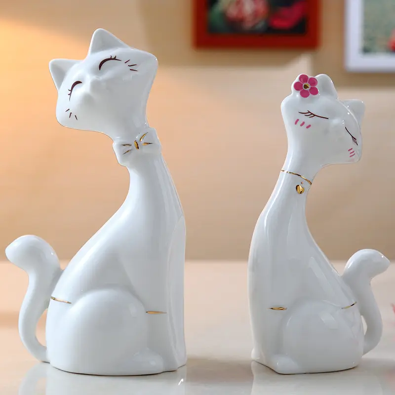 Artesanías de cerámica para pareja de gatos, accesorios para el hogar, adornos de regalo para amantes, decoración para sala de estar, directo de fábrica