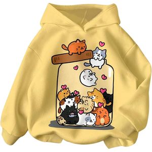 FOXA Sweat-shirt à capuche graphique pour fille, imprimé chats de dessin animé, manches longues, pull décontracté, taille M pour femme - Product Image 1