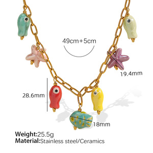 Collar con Dijes de Estrella de Mar y Pez Esmaltados Coloridos, Chapado en Oro de 18K, de Acero Inoxidable, Set de Joyería Oceánica para Mujer - Product Image 3