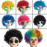 Halloween fête Afro perruque Clown fou coloré cheveux bouclés Cosplay Costume carnaval perruque ventilateur thème sauvage coiffure