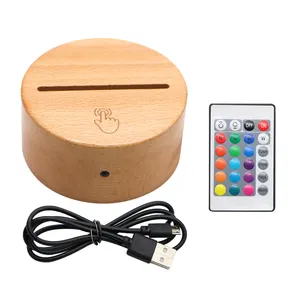 ABS Round Wooden 16 colors 3D LED Night Light Lamp LED Wood Lighting Base For Acrylic