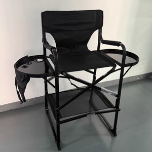 Chaise de maquilleur pliable en aluminium, entièrement noire, design moderne, sac de rangement portable pour salon de coiffure - Product Image 1