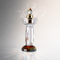 Brûleur d'encens artisanal en cristal K9 facetté arc-en-ciel, écologique, colonne à bulles, accent doré, support d'aromathérapie zen, méditation