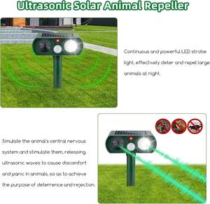 Répulsif Solaire Ultrasonique LED PIR Moderne pour Jardin Extérieur Contre les Oiseaux et les Rongeurs - Product Image 3