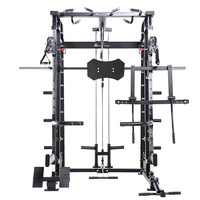 Appareil de musculation multifonctionnel Smith avec poulie haute et basse et système de poids double (110 lb en ciment + 45 kg en acier) pour salle de sport à domicile