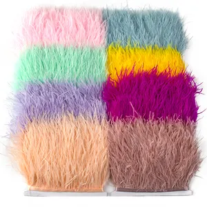 1 Meter Multicolor Real Ostrich Feather Trims Ribbon 10-15cm White Ostrich for Dress Clothing Decoration Sewing Feathers Crafts