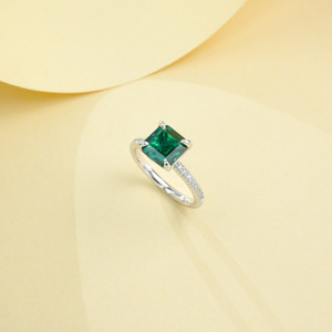 <b>Emerald</b> Cut Lab Created <b>Emerald</b> <b>Ring</b> S925 Sterling <b>Silver</b> Pave Side Stone Women <b>Ring</b> - Product Image 2