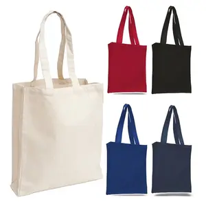 Custom Logo Affordable Recycled Canvas Grocery Shopping Bag White Thick Plain Cotton Canvas Tote Bag With Bottom Gusset