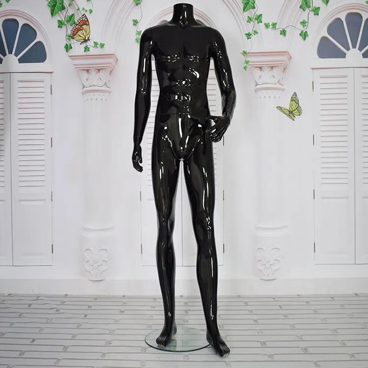 PP Plastics Clothing Store Dummy Model Stand Black Headless Full Body Male Mannequin