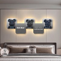 Tableau mural lumineux LED en porcelaine cristalline, motif Ours Violent de style dessin animé, tendance nordique pour salon, écologique