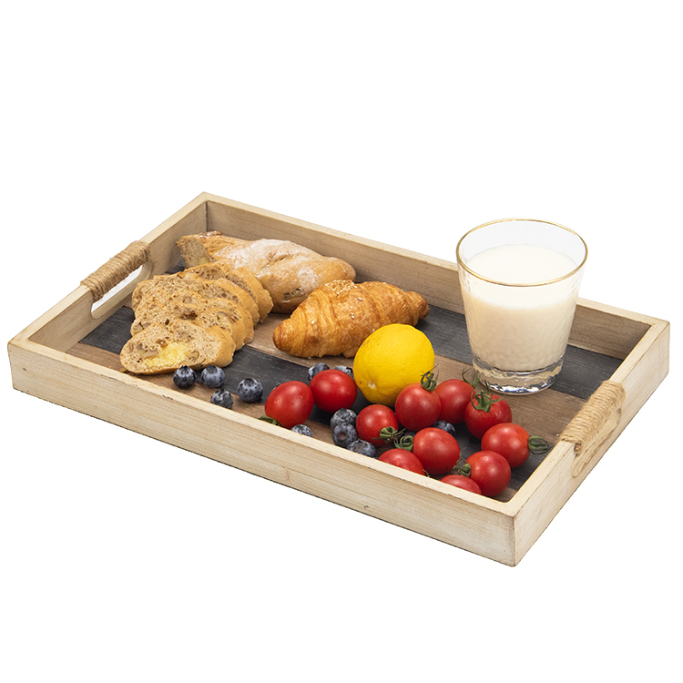 Custom Wholesale Stackable Wood Breakfast Coffee Food Tray Rustic Decorations Platter Wooden Serving Trays With Handle