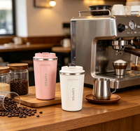 380ml Mug Kopi Perjalanan Vakum Isolasi Stainless Steel dengan Logo Kustom, Botol Air Ramah Lingkungan untuk Hadiah Bisnis Kantor