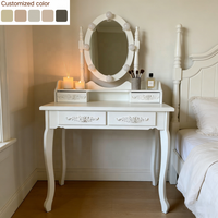 Coiffeuse blanche moderne avec miroir LED, table de maquillage en bois, 2 tiroirs de rangement, pour chambre, appartement, hôtel, vente en gros