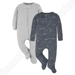 100% Cotton Dệt Kim Hai-Cách Dây Kéo Bé Boys 'Romper Bodysuit In Kỹ Thuật Số Tre Đồ Ngủ Với Tùy Chỉnh Thiết Kế