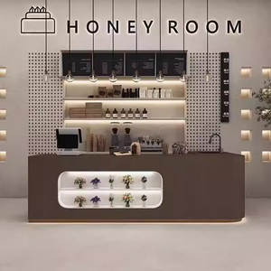 Fournitures pour cafés, présentoir en bois personnalisé pour café/desserts/pâtisseries, éclairage LED, robuste, finition vernie - Product Image 3